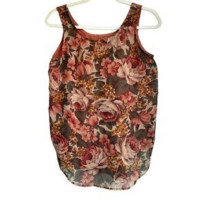 Vintage Cavalluzzi Sz Medium Sleeveless Top Floral Orange Fall Tones Silk Bl USA